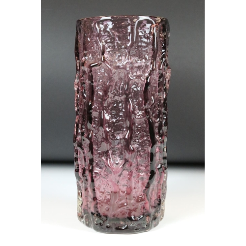 5 - Whitefriars Glass Aubergine Textured Bark Vase, pattern no. 9691, 23.5cm high