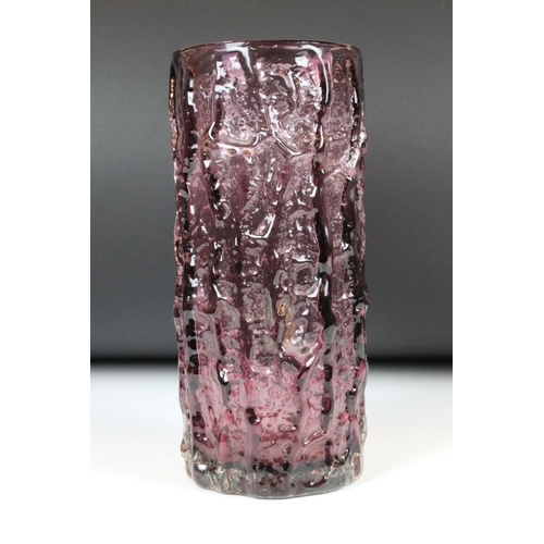 5 - Whitefriars Glass Aubergine Textured Bark Vase, pattern no. 9691, 23.5cm high