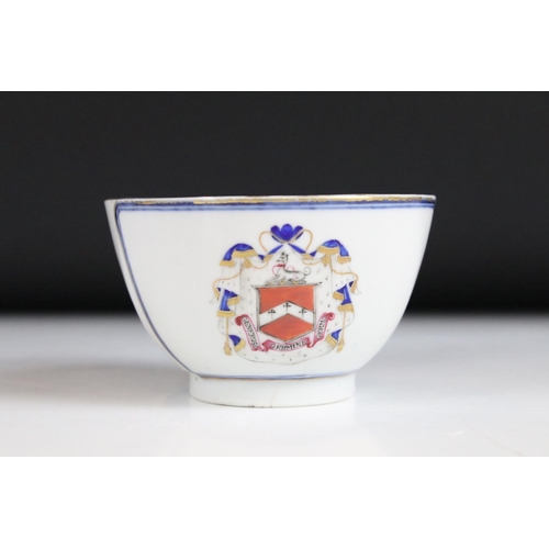 50 - Pair of Chinese export armorial deep saucer dishes, with shield enscribed ' Anchor Fast Anchor, ' ap... 