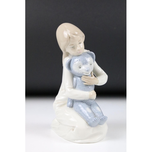 54 - Four Nao Porcelain Figures including Girl holding a Dog, Girl holding a sheath of wheat, 31cm high O... 