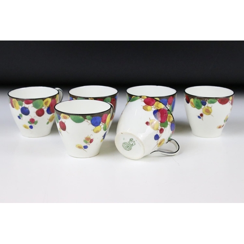 57 - Art Deco Royal Doulton Coffee Set in the Honesty pattern comprising Coffee Pot, Six Cups and Saucers... 