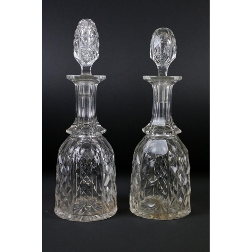 59 - Pair of Georgian decanters & stoppers, one cracked and glued, height approx. 25cm, together with a p... 