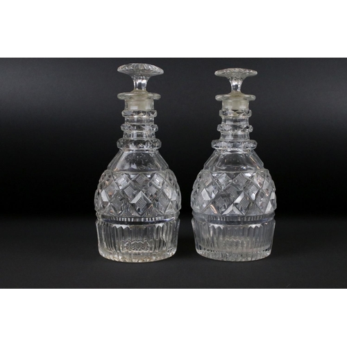 59 - Pair of Georgian decanters & stoppers, one cracked and glued, height approx. 25cm, together with a p... 