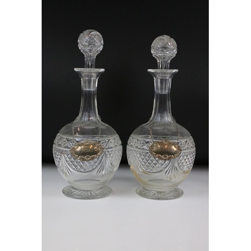 61 - Mixed Lot including a Pair of Glass Decanters with Stoppers, a Pair of Silver Decanter Labels (Sherr... 