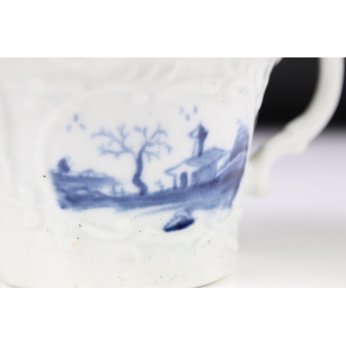 77 - Small Worcester blue and white cream boat, painted with ' Bare Tree Pagoda ' pattern, chip to unders... 