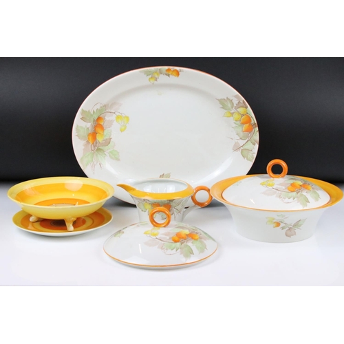 85 - A Shelley 'Cape Gooseberry' pattern tureen and cover, with spare cover, serving platter and jug toge... 
