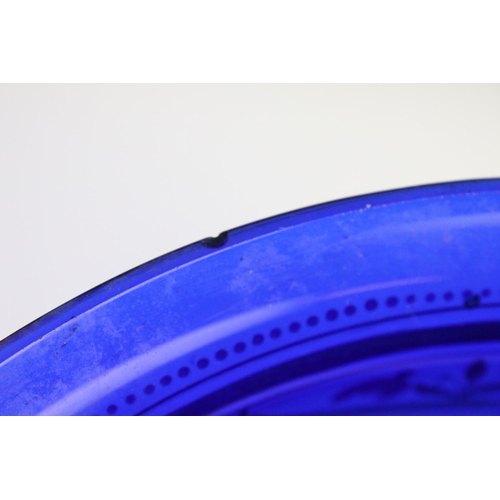 88 - Blue Glass Bowl with hand painted enamel and gilded floral decoration, 27cm diameter x 20cm high