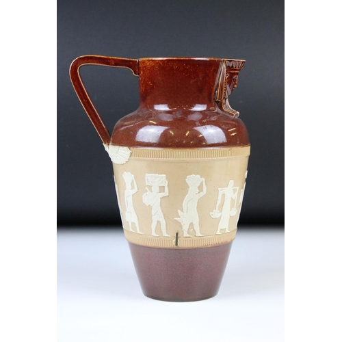 90 - A Doulton Lambeth salt glazed stoneware Egyptian revival style jug, 21cm high, a Victorian jardinièr... 