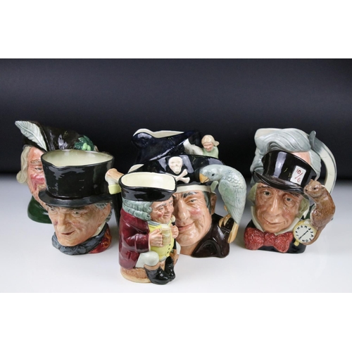 97 - Seven Royal Doulton character jugs, comprising: D6335 'Long John Silver', D6654 'Mark Twain', D6632 ... 