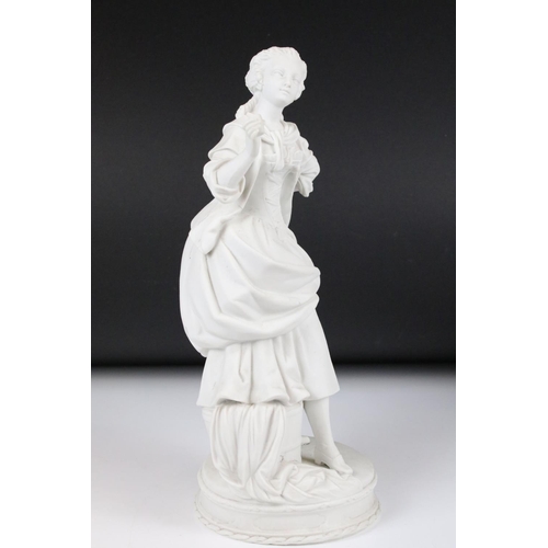 111 - Pair of Late 19th / Early 20th Century Parian Ware figures, depicting a Regency couple enjoying a bo... 