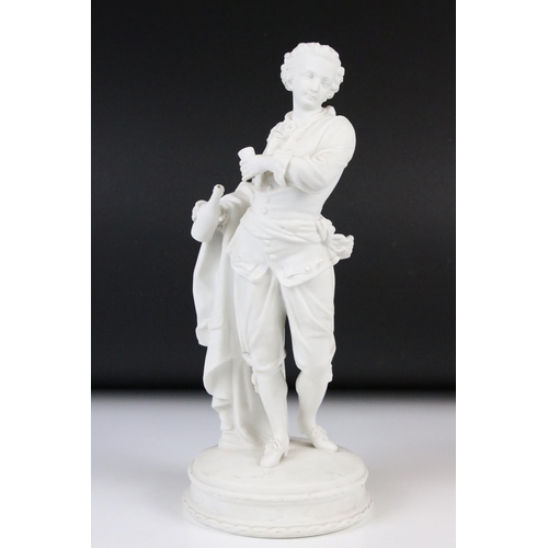 111 - Pair of Late 19th / Early 20th Century Parian Ware figures, depicting a Regency couple enjoying a bo... 