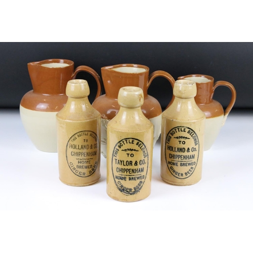 118 - Local Interest - Three Ginger Beer Stoneware Bottles including Priest, Canton, Cardiff ginger beer b... 