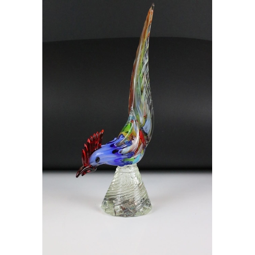 119 - Large Murano Coloured Glass Bird, 44cm high together with a Murano Coloured Glass Clown, 22cm high