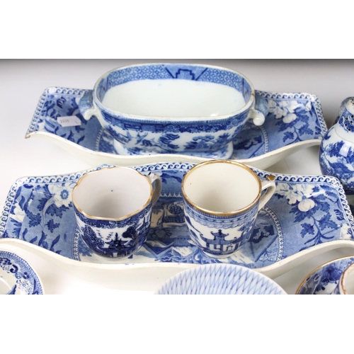 131 - Pair of Staffordshire blue and white rectangular dishes by Rogers, approx. 28cm & other 19th century... 