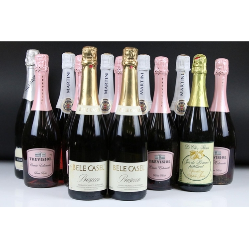 371 - Wine - Trevisol Cuvee Edoardo Brut Rose x 5, Martini Asti x 4 & four other bottles (13 bottles)