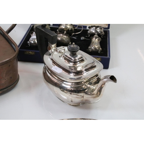 315 - A large copper steaming pan together with a quantity of silver plate to include a cruet set.