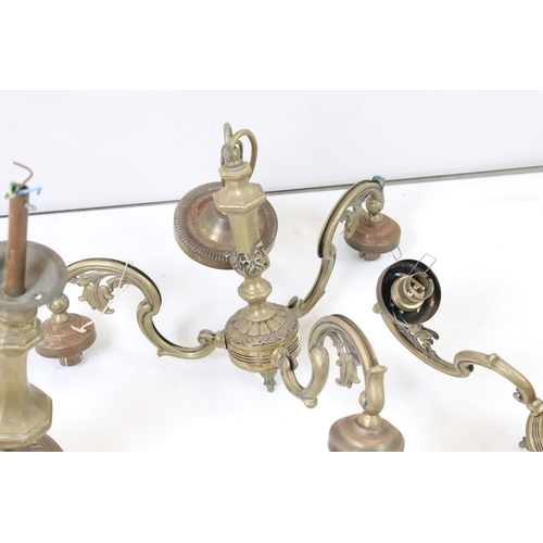 323 - A group of three brass central hanging light fittings to include a pair of three branch examples.