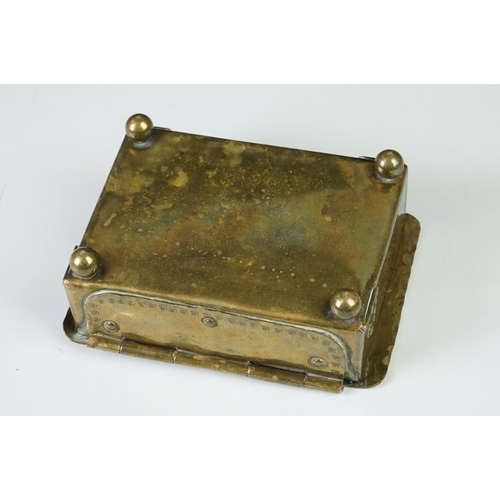 138 - Arts and Crafts Brass Box of rectangular form, the hinged lid opening to a wooden lined interior, ra... 