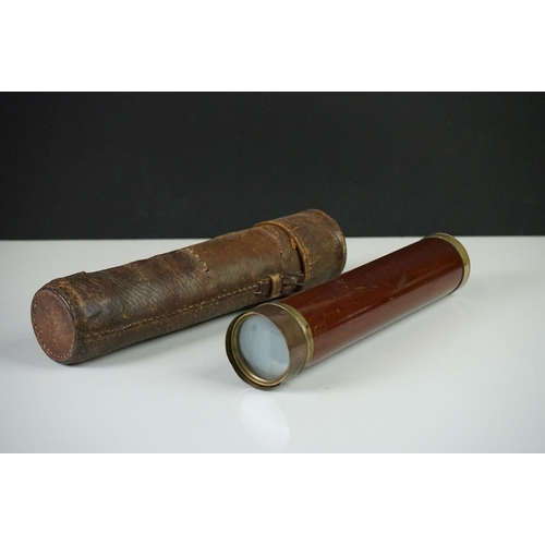 149 - 19th century Dolland of London Three Drawer Brass and Mahogany Telescope in Leather Case