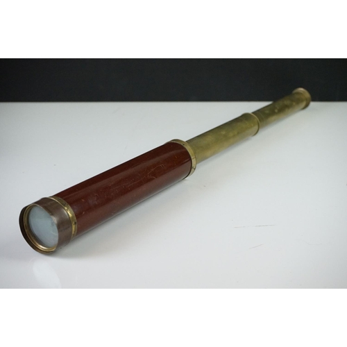 149 - 19th century Dolland of London Three Drawer Brass and Mahogany Telescope in Leather Case