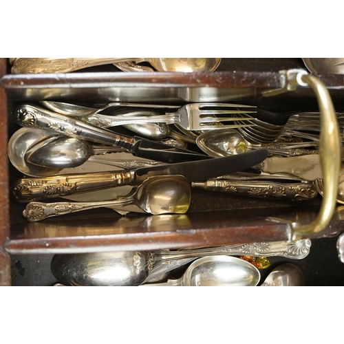 157 - George III Mahogany Three Section Cutlery Tray with brass carrying handles together with a selection... 