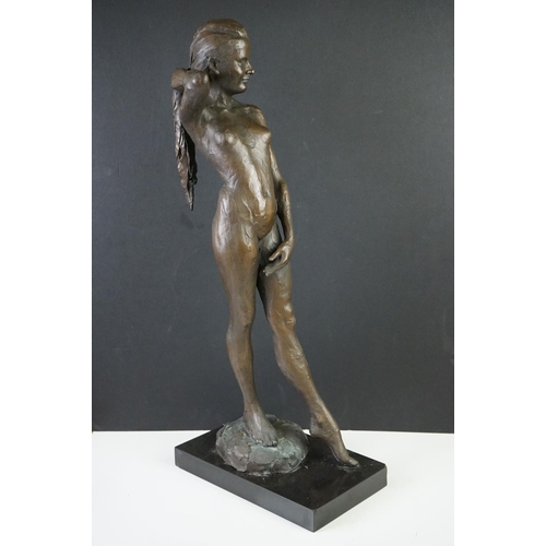 165 - Enzo Plazzotta (1921-1981) Bronze Figure of a Naked Woman on a Polished Slate Base, signed with typi... 