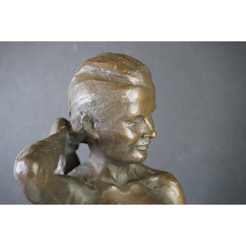 165 - Enzo Plazzotta (1921-1981) Bronze Figure of a Naked Woman on a Polished Slate Base, signed with typi... 