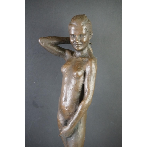 165 - Enzo Plazzotta (1921-1981) Bronze Figure of a Naked Woman on a Polished Slate Base, signed with typi... 