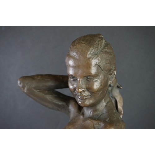 165 - Enzo Plazzotta (1921-1981) Bronze Figure of a Naked Woman on a Polished Slate Base, signed with typi... 
