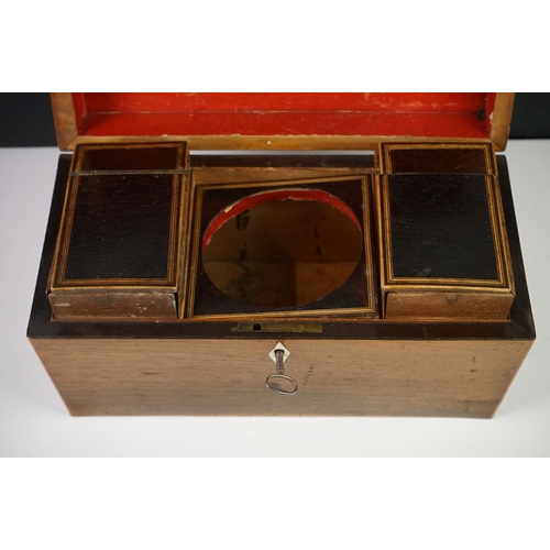 167 - Regency Rosewood and Boxwood Inlaid Tea Caddy of sarcophagus form, the hinged lid opening to two lid... 