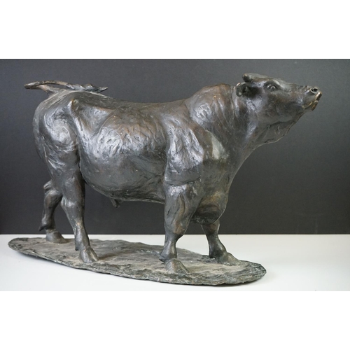168 - D. Montagu (20th century)  Pair of Bronze Limited Edition Figures of a Bull and a Cow, both signed a... 