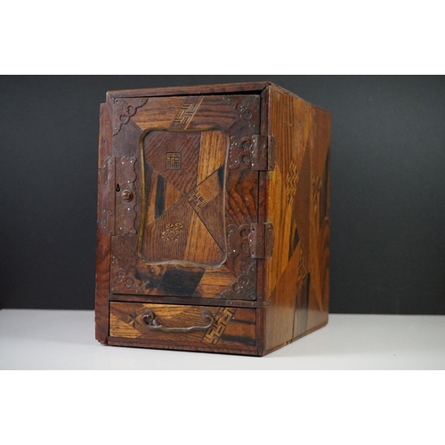 171 - Japanese Meiji period Specimen Wood Table Top Cabinet, the single door opening to drawers with drawe... 