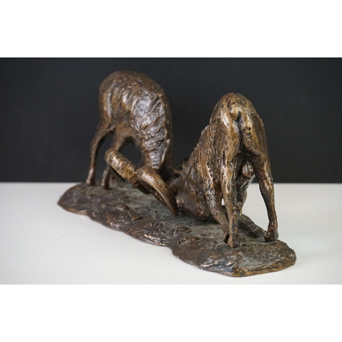 176 - Bronze Figure of Two Male Ibex locking horns, signed ' Hlina ' for Ladislav Hlina, 13cm high x 32cm ... 