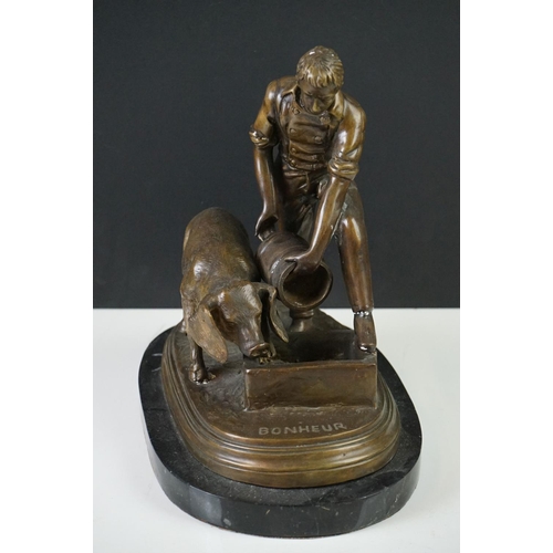178 - After Isidore Jules Bonheur, Bronze Figure of a Farmer feeding a pig, impressed Bonheur, raised on a... 