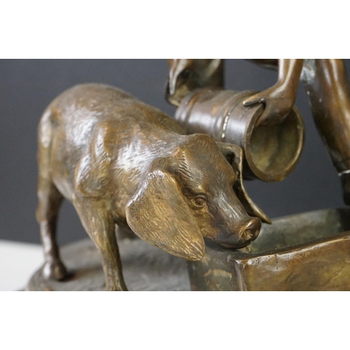 178 - After Isidore Jules Bonheur, Bronze Figure of a Farmer feeding a pig, impressed Bonheur, raised on a... 