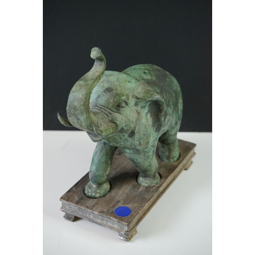 181 - Verdigris Bronze  Figure of a Chinese Tang Horse fitted onto a wooden plinth base, 26cm high togethe... 