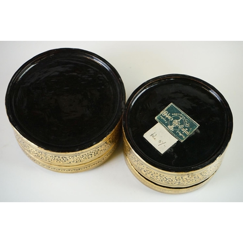 182 - Six Asian Gilt and Black Lacquered Papier Mache Lidded Boxes, largest 13cm diameter