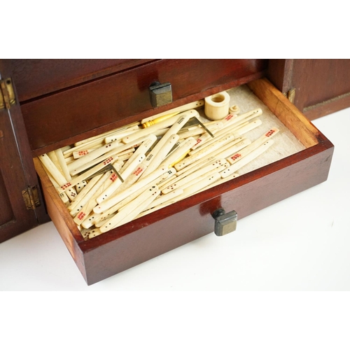 184 - Mah-jongg - Chinese Bone and Bamboo Mah-jongg Tiles and contained within a Hardwood Cabinet with two... 