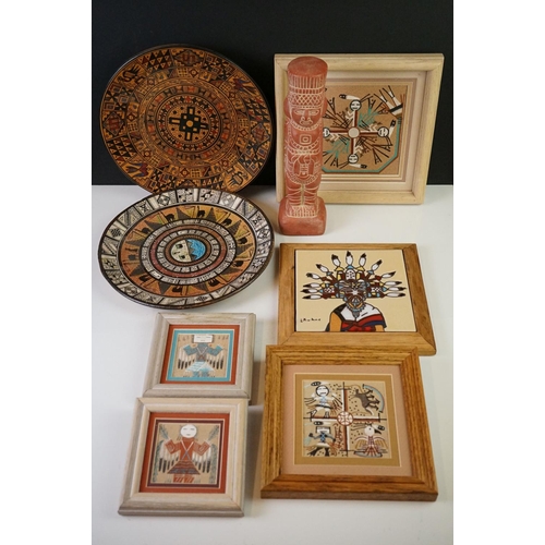 194 - A group of South American collectables to include sand painting and ceramics.