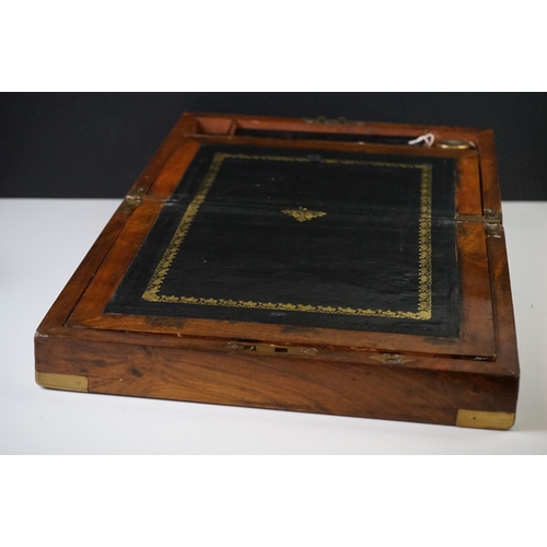 199 - 19th century Walnut and Brass Bound Writing Slope Box, the fitted interior with tooled black leather... 