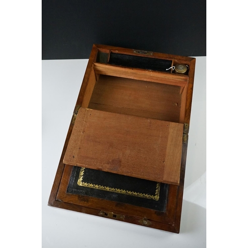 199 - 19th century Walnut and Brass Bound Writing Slope Box, the fitted interior with tooled black leather... 