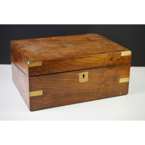 199 - 19th century Walnut and Brass Bound Writing Slope Box, the fitted interior with tooled black leather... 