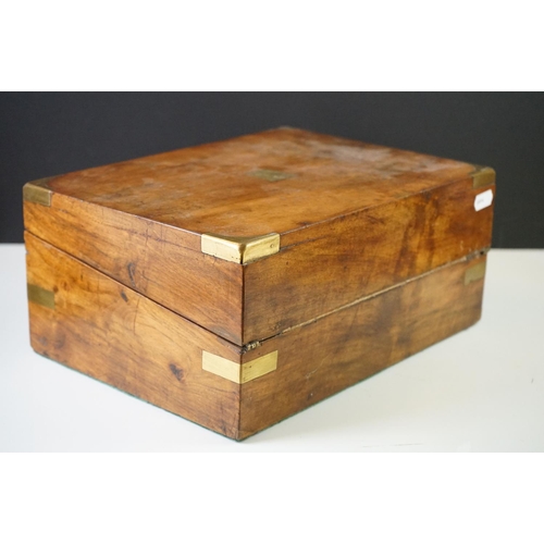 199 - 19th century Walnut and Brass Bound Writing Slope Box, the fitted interior with tooled black leather... 