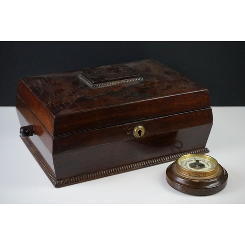 201 - 19th century Rosewood Jewellery Box with twin turned handles, the hinged lid opening to a lift out s... 