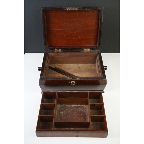 201 - 19th century Rosewood Jewellery Box with twin turned handles, the hinged lid opening to a lift out s... 