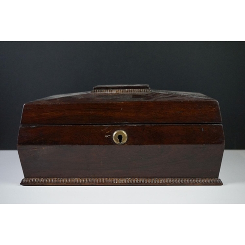 201 - 19th century Rosewood Jewellery Box with twin turned handles, the hinged lid opening to a lift out s... 