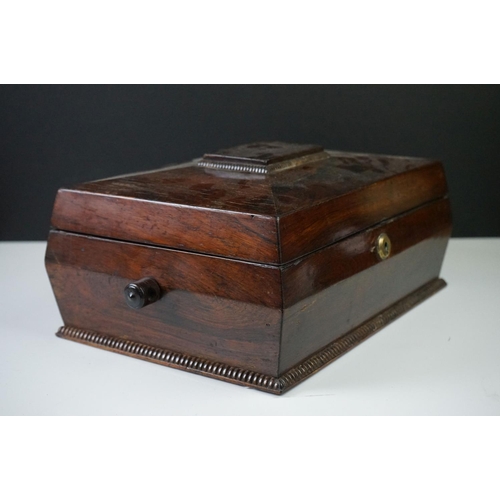 201 - 19th century Rosewood Jewellery Box with twin turned handles, the hinged lid opening to a lift out s... 