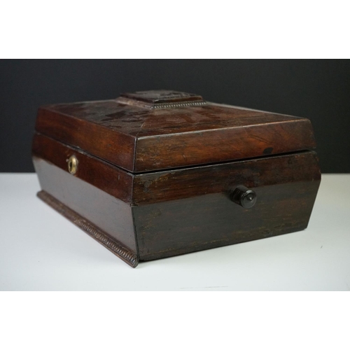 201 - 19th century Rosewood Jewellery Box with twin turned handles, the hinged lid opening to a lift out s... 