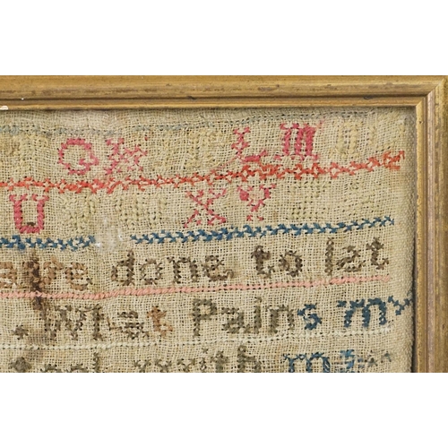 208 - 18th century alphabet sampler by Sarah Bygott, aged 9 years and dated 1798, approx. 18cm x 20cm, tog... 