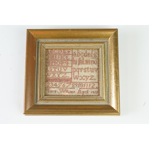 208 - 18th century alphabet sampler by Sarah Bygott, aged 9 years and dated 1798, approx. 18cm x 20cm, tog... 